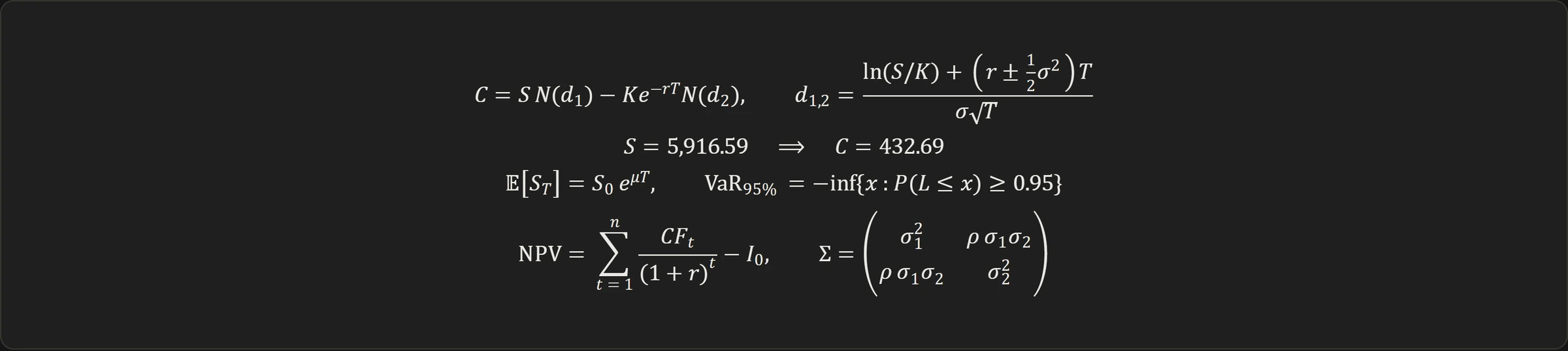 The same formulas in dark theme